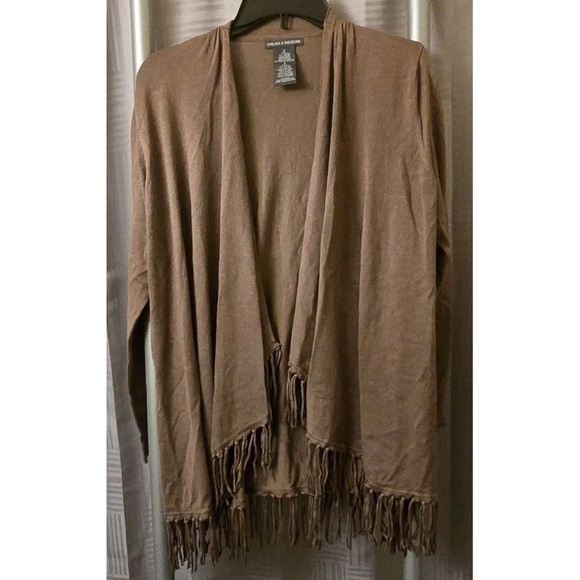 Sweaters - Chelsea And Theodore Brown Fringe Classy Cardigan Women's Size Small Elegant